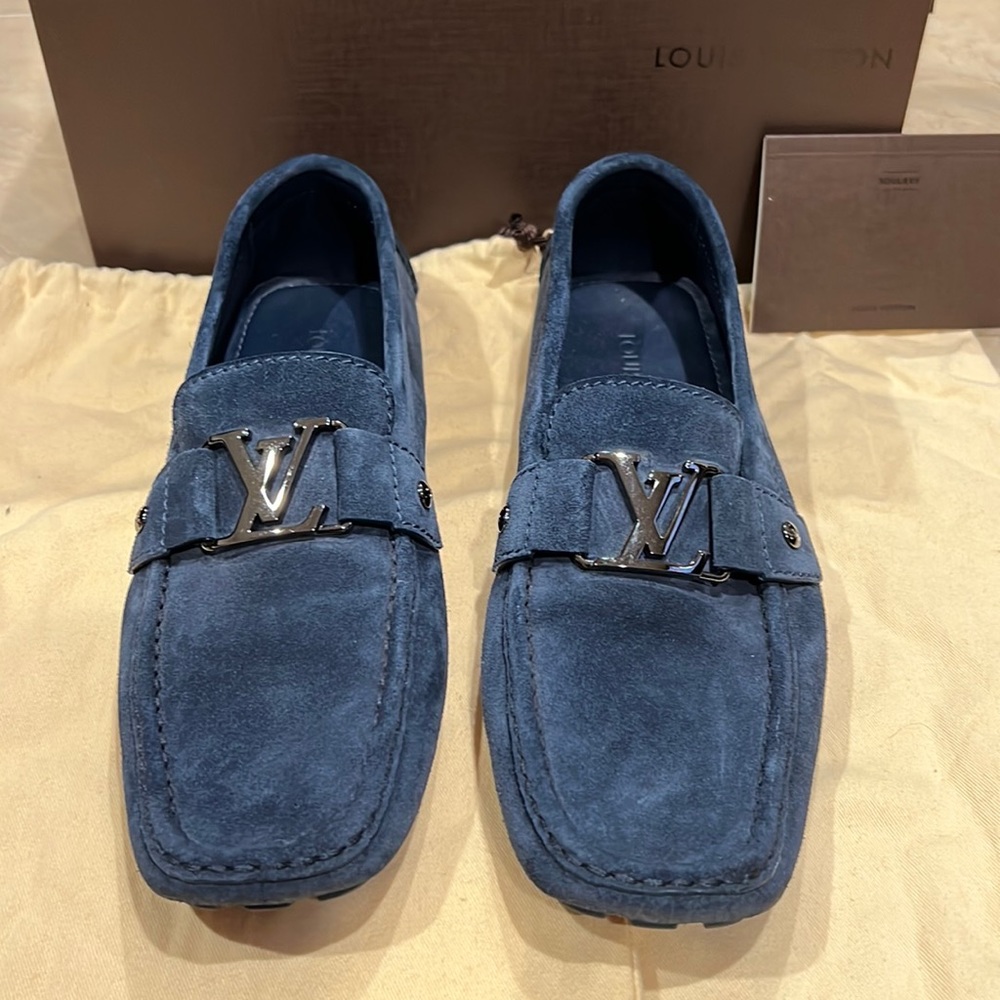 Authentic Louis Vuitton Blue Suede Monte Carlo Loafers